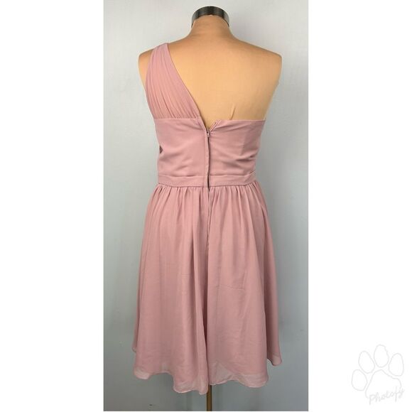 Alfred Angelo Dusty Rose One Shoulder Lined Chiffon Bridesmaid Dress Sz 10 - Picture 3 of 14